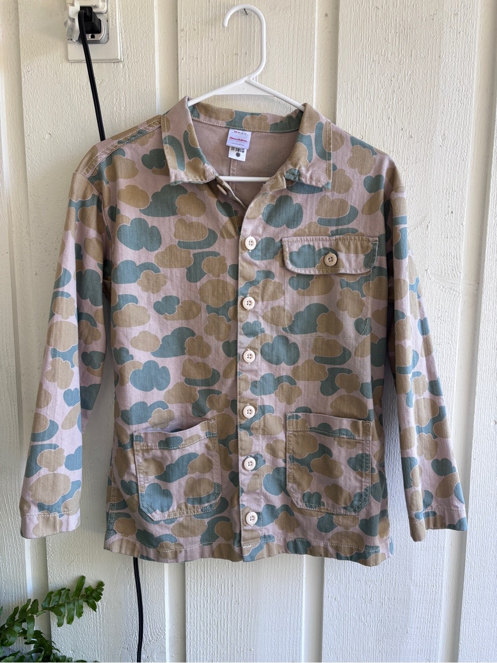 Hanna Andersson Beige & Sage Green Camo Button-Front Jacket